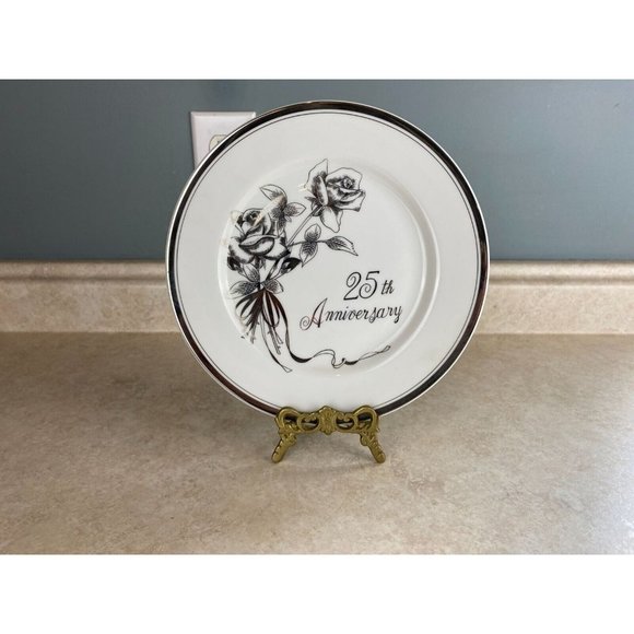 Gift Craft 25th Silver Wedding Anniversary 8.25" Ceramic Serving Platter Plate - Picture 1 of 4